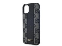 Funda MagSafe de piel DKNY con estampado a cuadros monocrom�tico para iPhone 11 / Xr - Negra