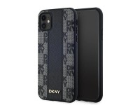 DKNY Leather Checkered Mono Pattern MagSafe Case for iPhone 11 / Xr - Black