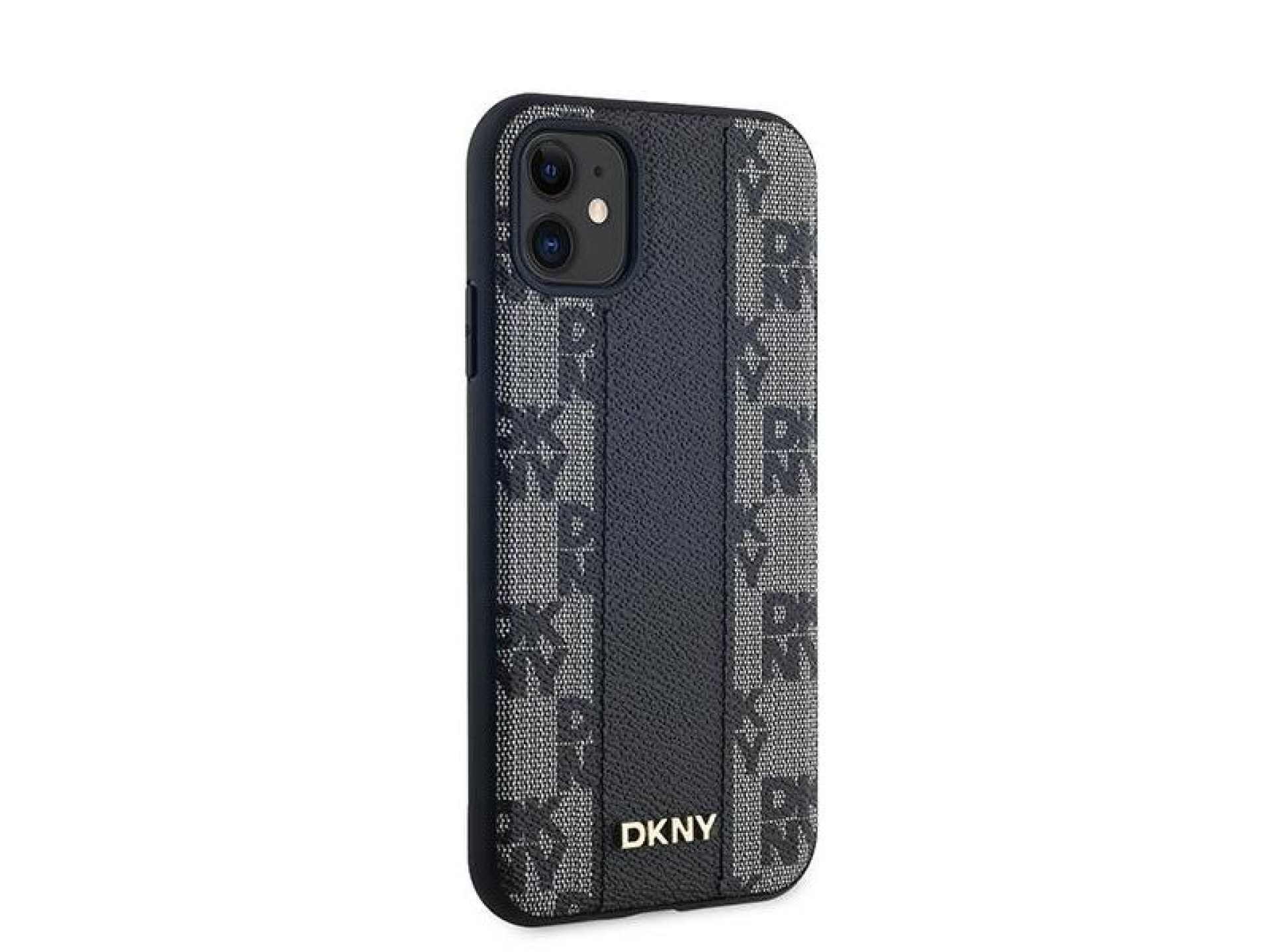 Funda MagSafe de piel DKNY con estampado a cuadros monocromático para iPhone 11 / Xr - Negra
