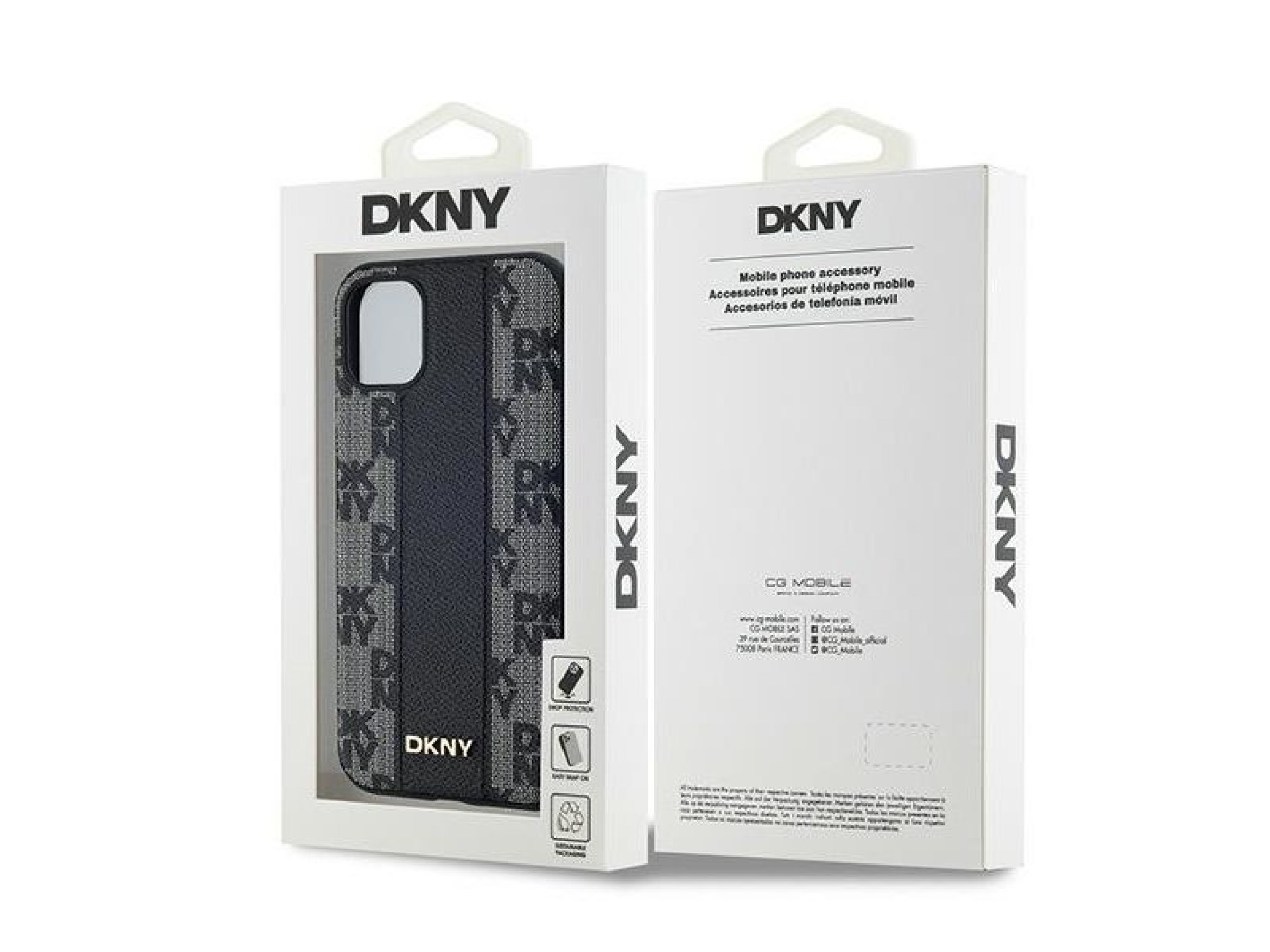 Funda MagSafe de piel DKNY con estampado a cuadros monocromático para iPhone 11 / Xr - Negra
