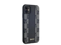 Funda MagSafe de piel DKNY con estampado a cuadros monocrom�tico para iPhone 11 / Xr - Negra