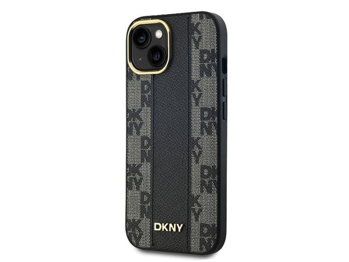 Funda MagSafe de piel DKNY con estampado a cuadros monocromático para iPhone 14/15/13 - Negra