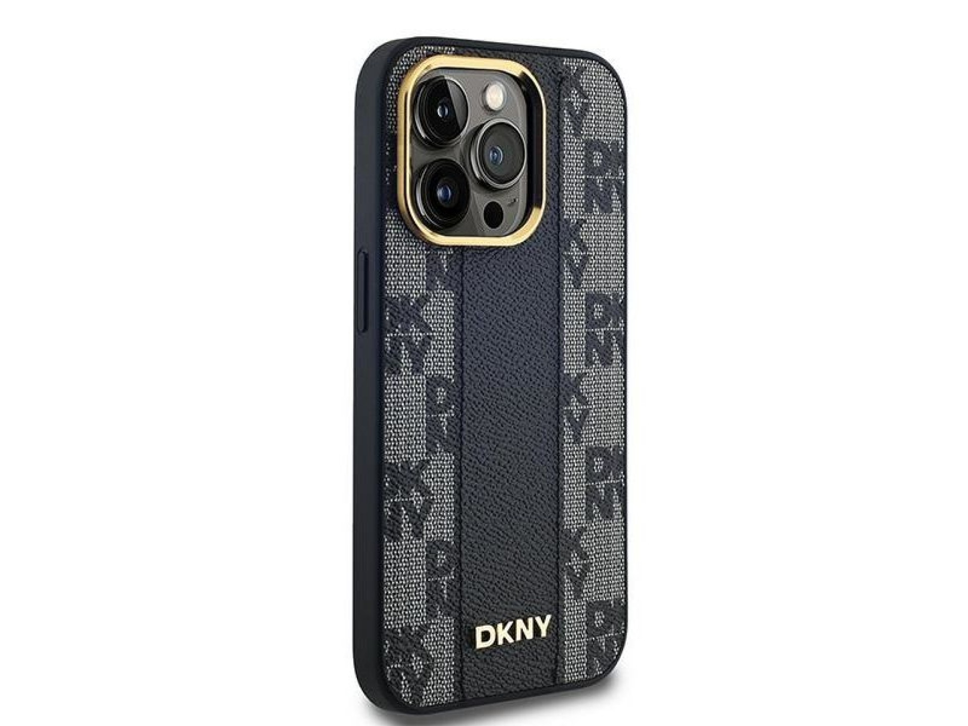 DKNY Leather Checkered Mono Pattern MagSafe Case for iPhone 14 Pro Max - Black