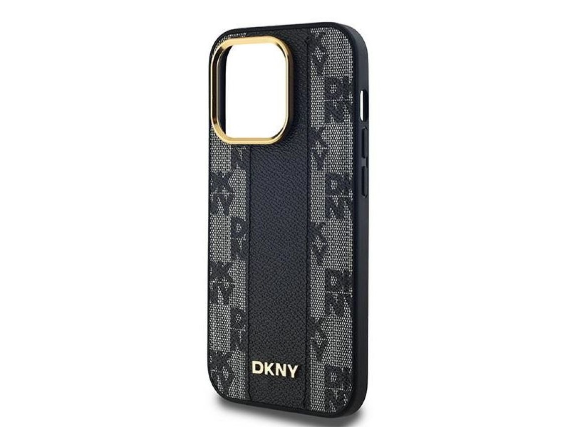 DKNY Leather Checkered Mono Pattern MagSafe Case for iPhone 13 Pro Max - Black