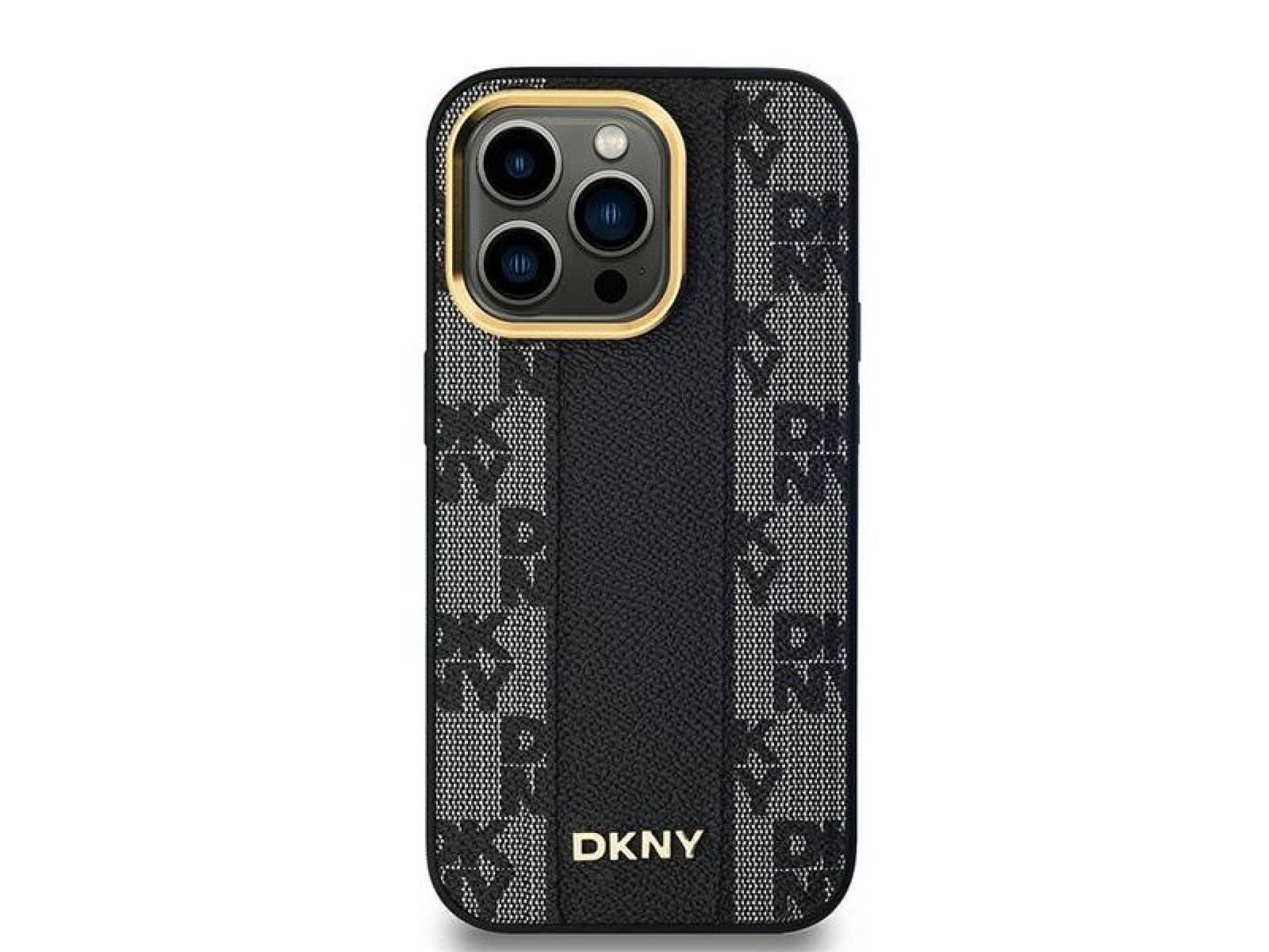DKNY Leather Checkered Mono Pattern MagSafe Case for iPhone 13 Pro Max - Black