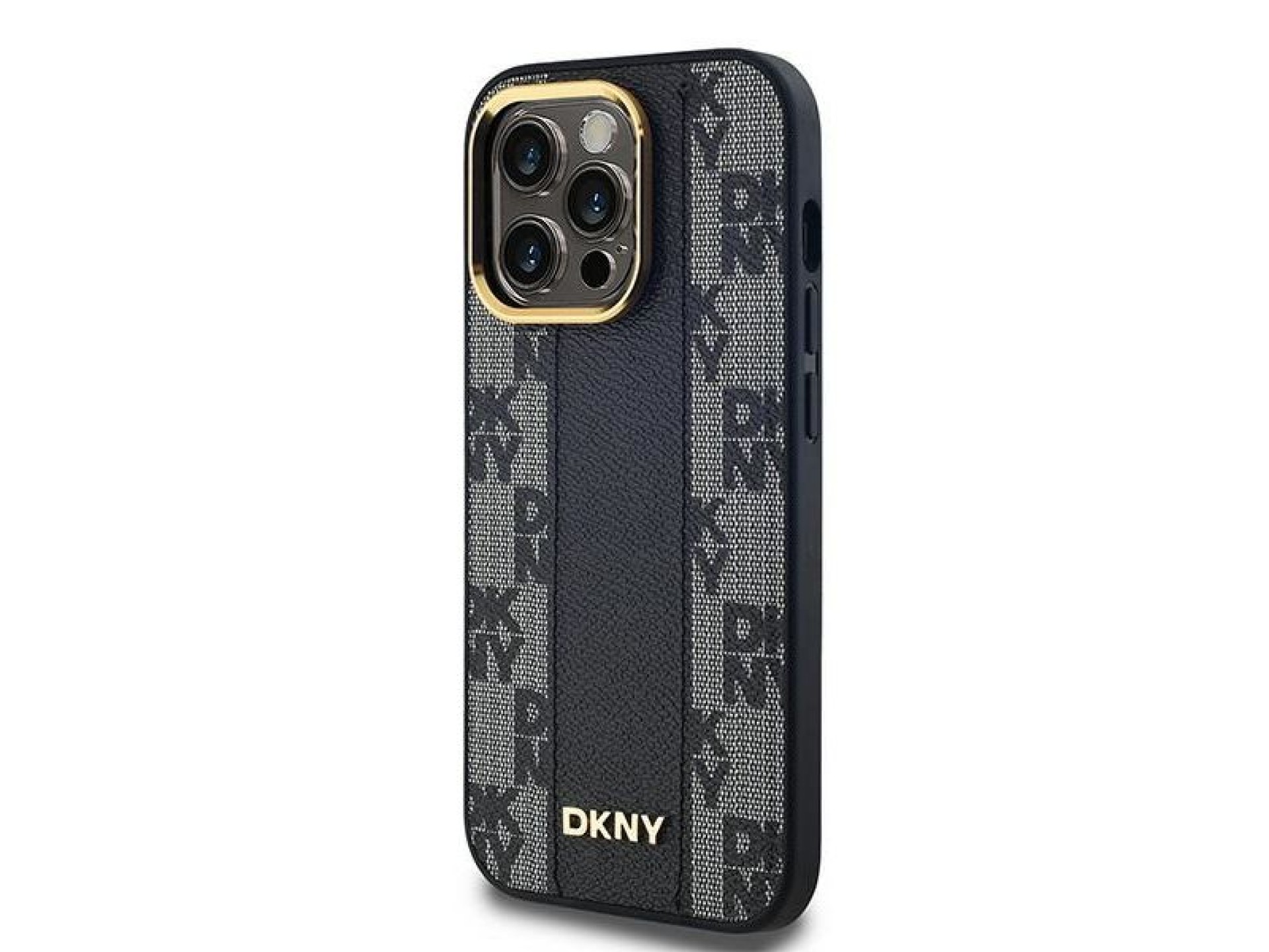 Funda MagSafe de piel DKNY con estampado a cuadros monocromático para iPhone 14 Pro - negra