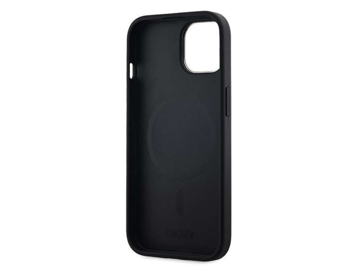 Funda MagSafe de piel DKNY con estampado a cuadros monocromático para iPhone 14/15/13 - Negra