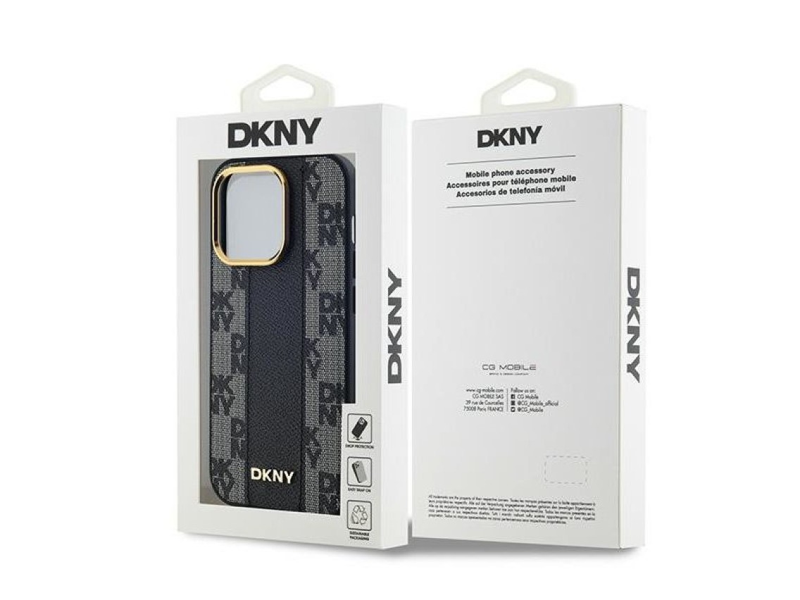 DKNY Leather Checkered Mono Pattern MagSafe Case for iPhone 13 Pro Max - Black
