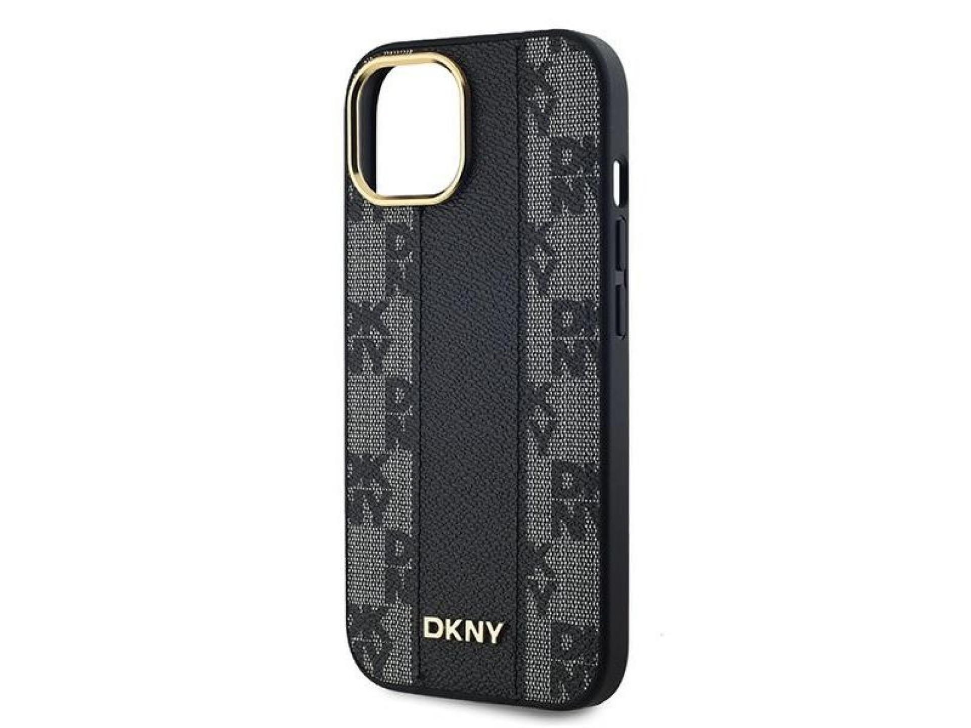 Capa DKNY em couro com estampa xadrez monocromática e MagSafe para iPhone 14/15/13 - Preta
