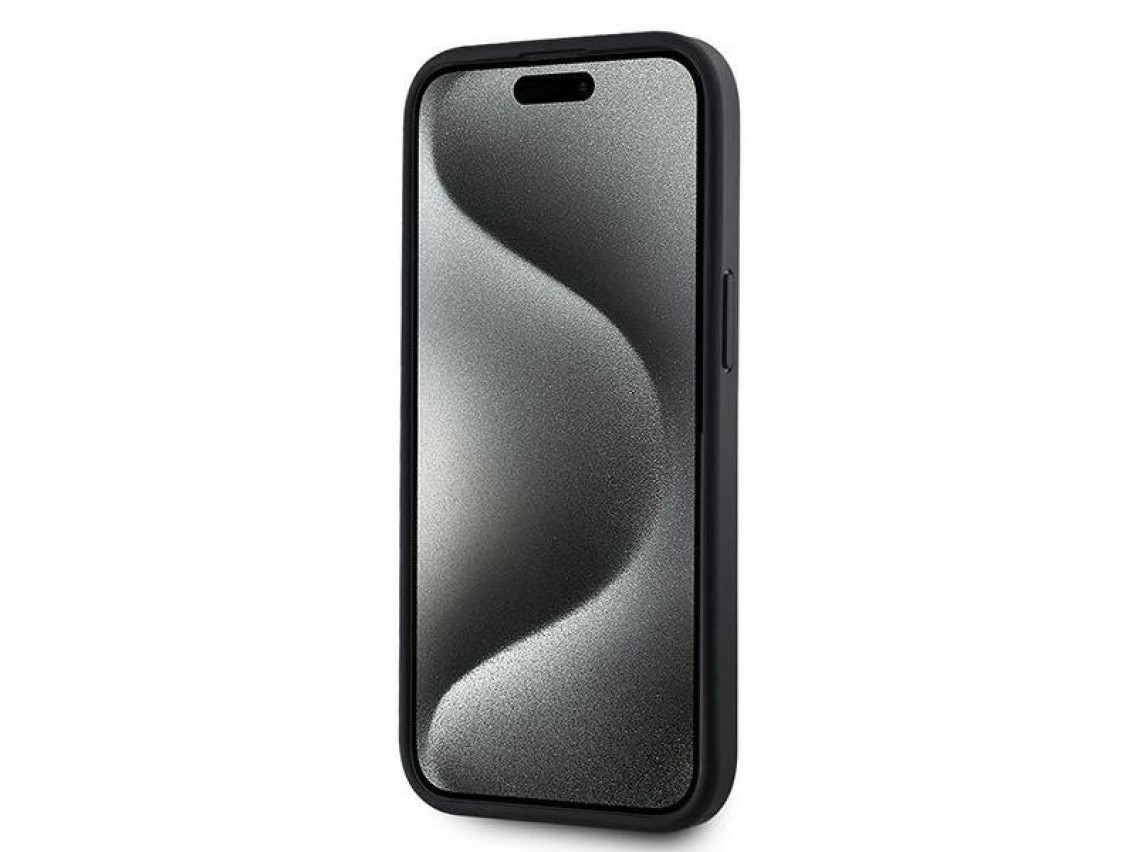 Funda MagSafe de piel DKNY con estampado a cuadros monocromático para iPhone 14/15/13 - Negra