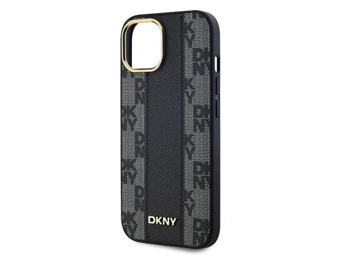 Funda MagSafe de piel DKNY con estampado a cuadros monocromático para iPhone 14/15/13 - Negra