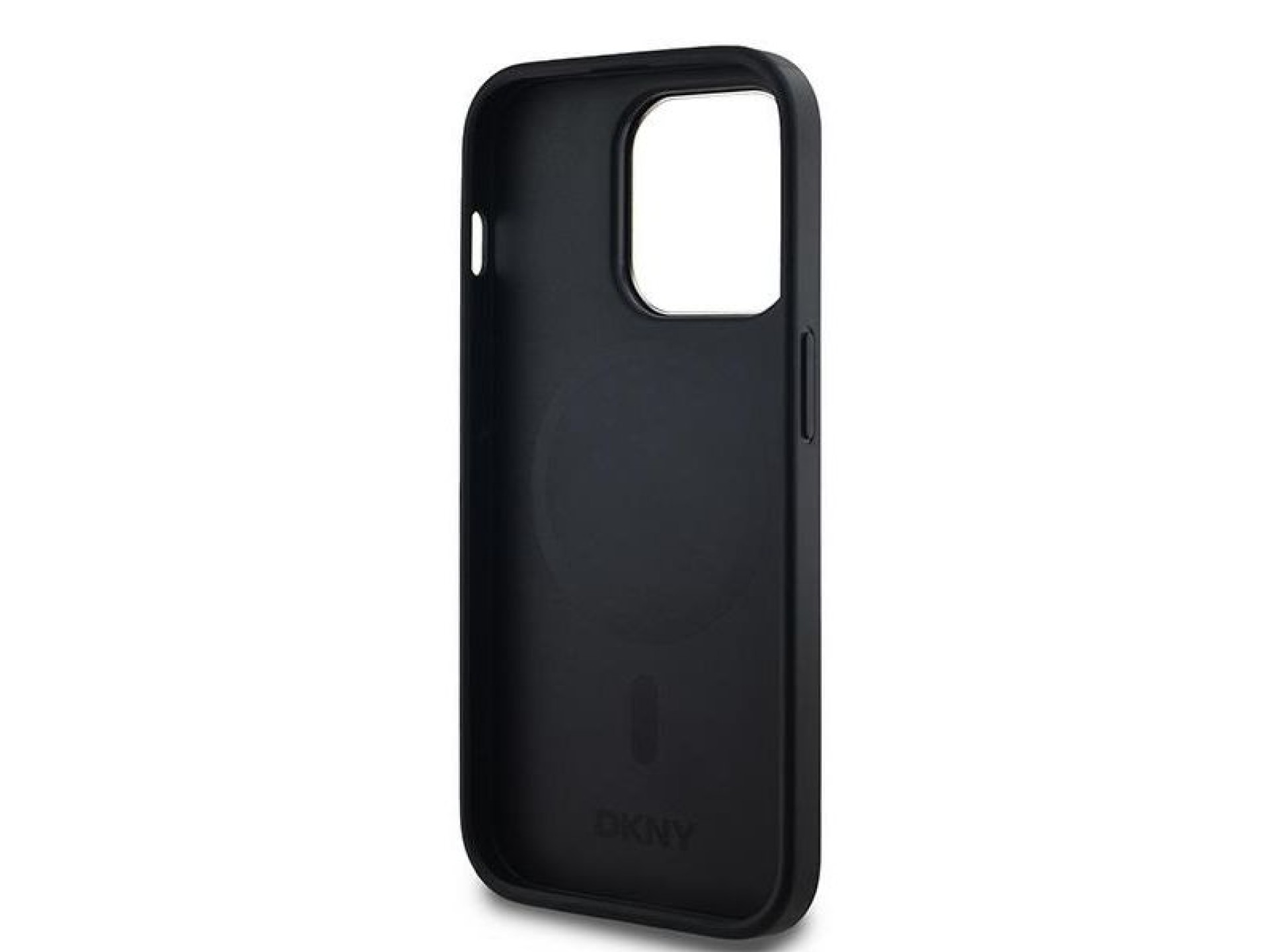 Funda MagSafe de piel DKNY con estampado a cuadros monocromático para iPhone 14 Pro - negra