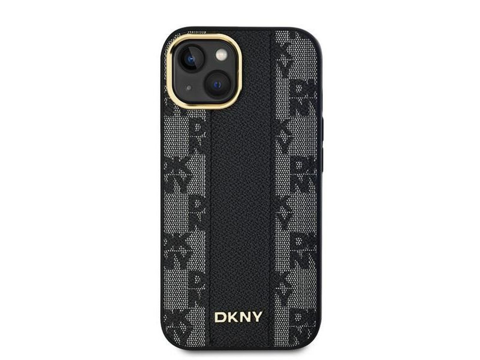 DKNY Leather Checkered Mono Pattern MagSafe Case for iPhone 15 Plus / 14 Plus - Black
