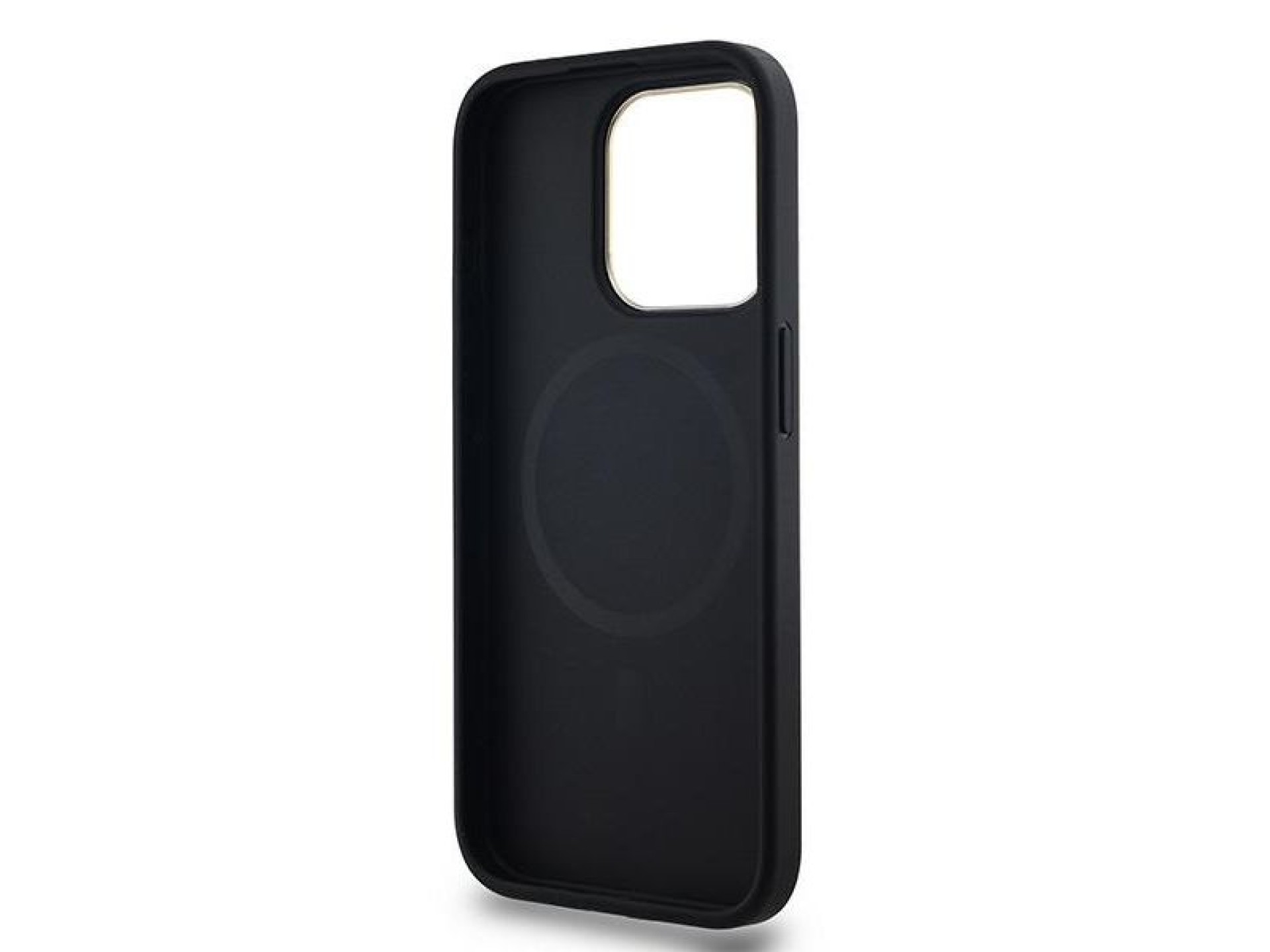Capa DKNY em couro com estampa xadrez monocromática e MagSafe para iPhone 15 Pro - preta
