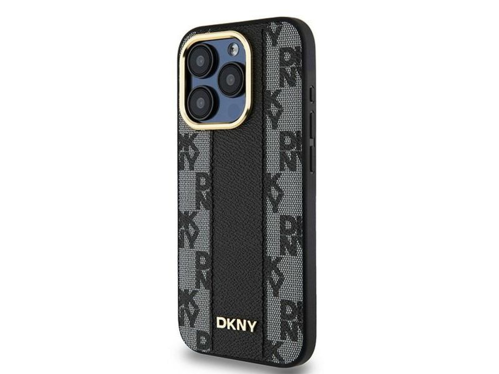 Capa DKNY em couro com estampa xadrez monocromática e MagSafe para iPhone 15 Pro Max - Preta