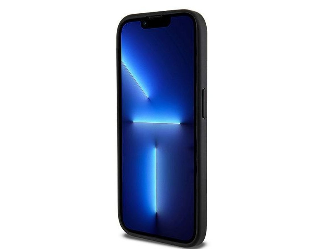 Capa DKNY em couro com estampa xadrez monocromática e MagSafe para iPhone 15 Pro - preta