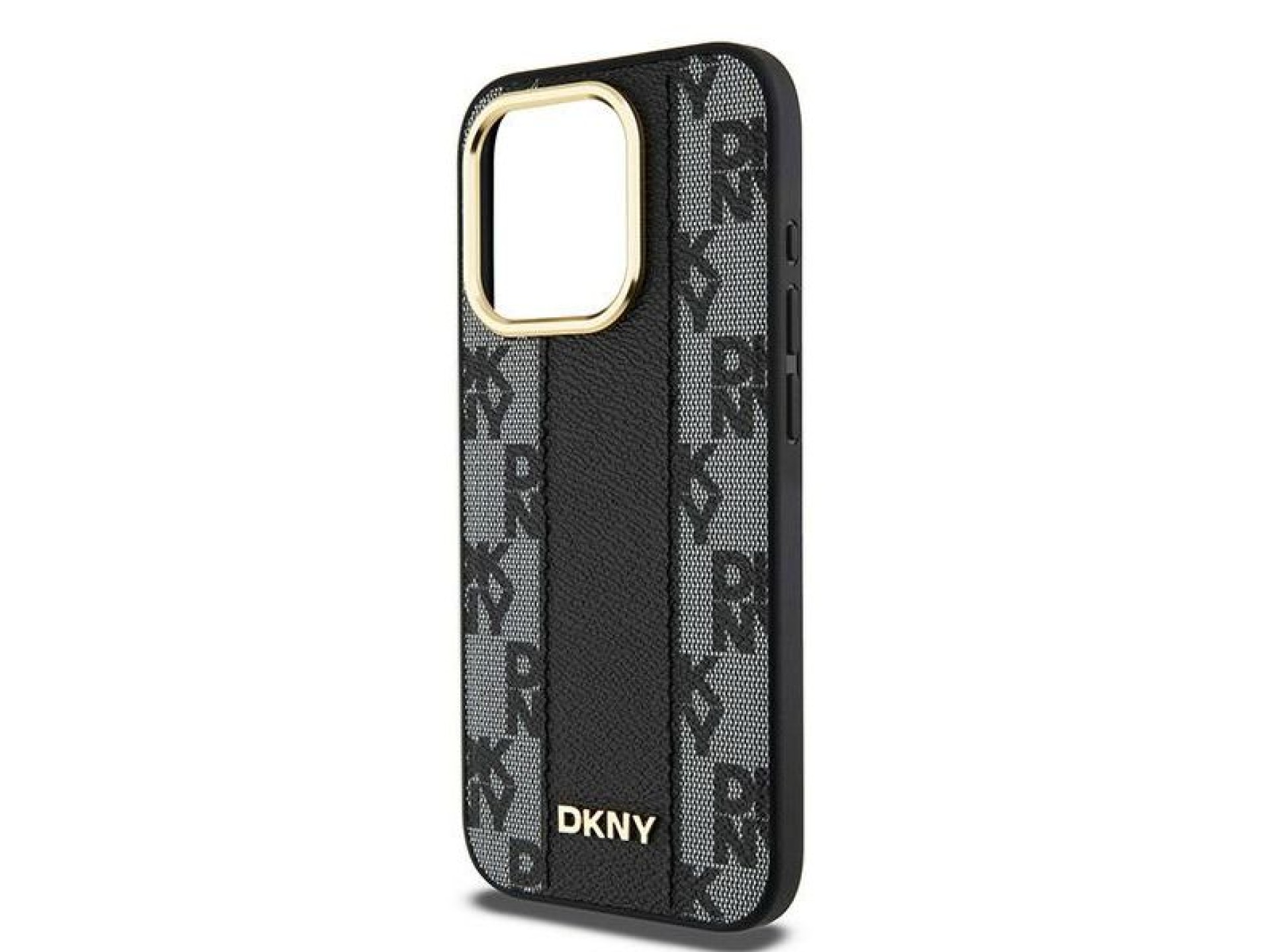 Capa DKNY em couro com estampa xadrez monocromática e MagSafe para iPhone 15 Pro - preta