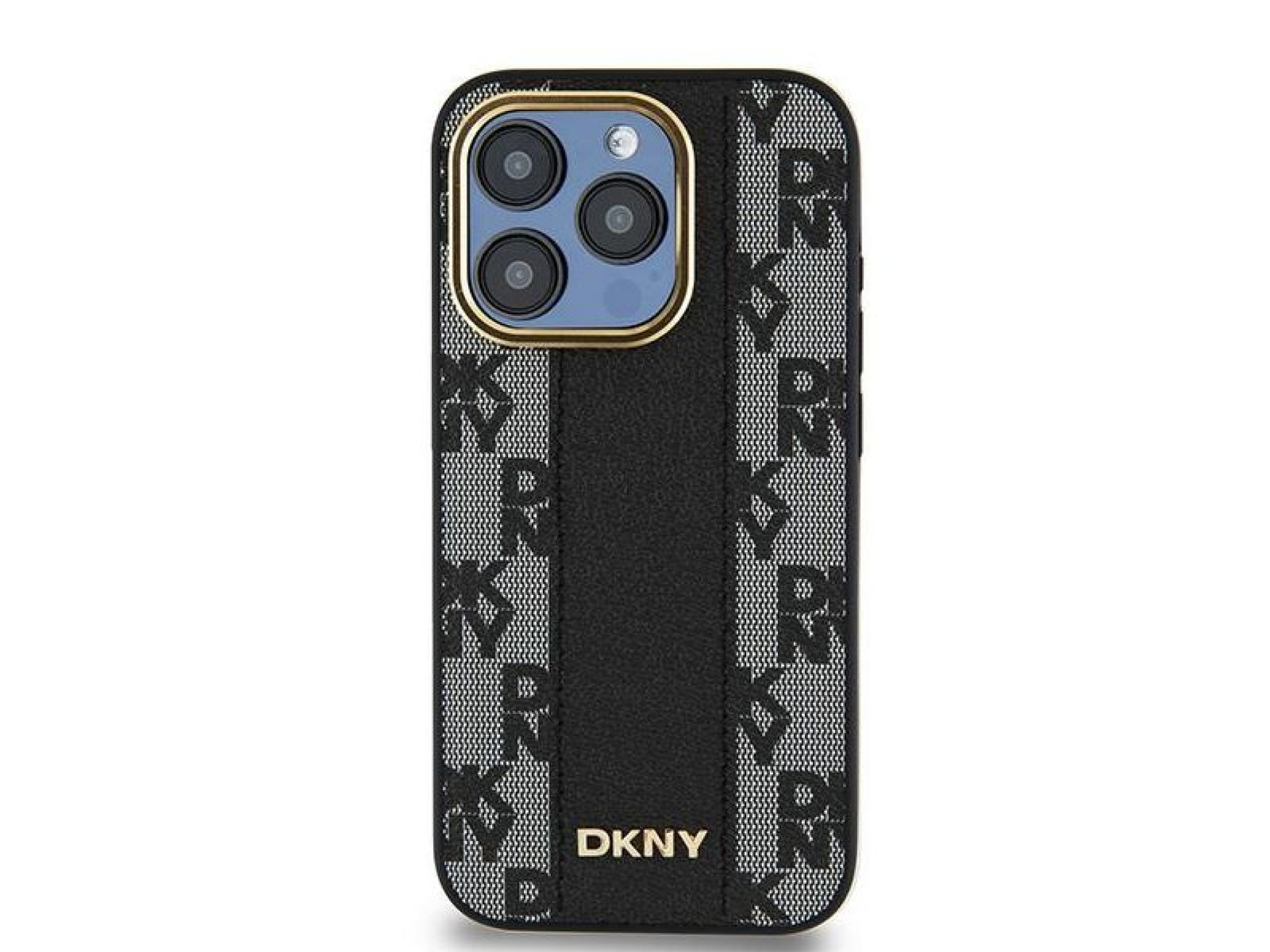 Capa DKNY em couro com estampa xadrez monocromática e MagSafe para iPhone 15 Pro Max - Preta