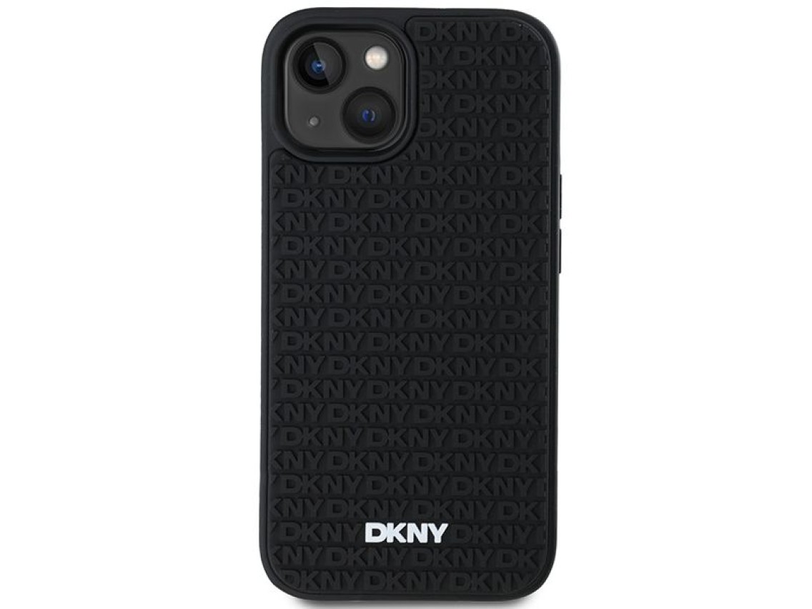 Funda DKNY de goma 3D con estampado repetitivo para iPhone 15/14/13 - negra