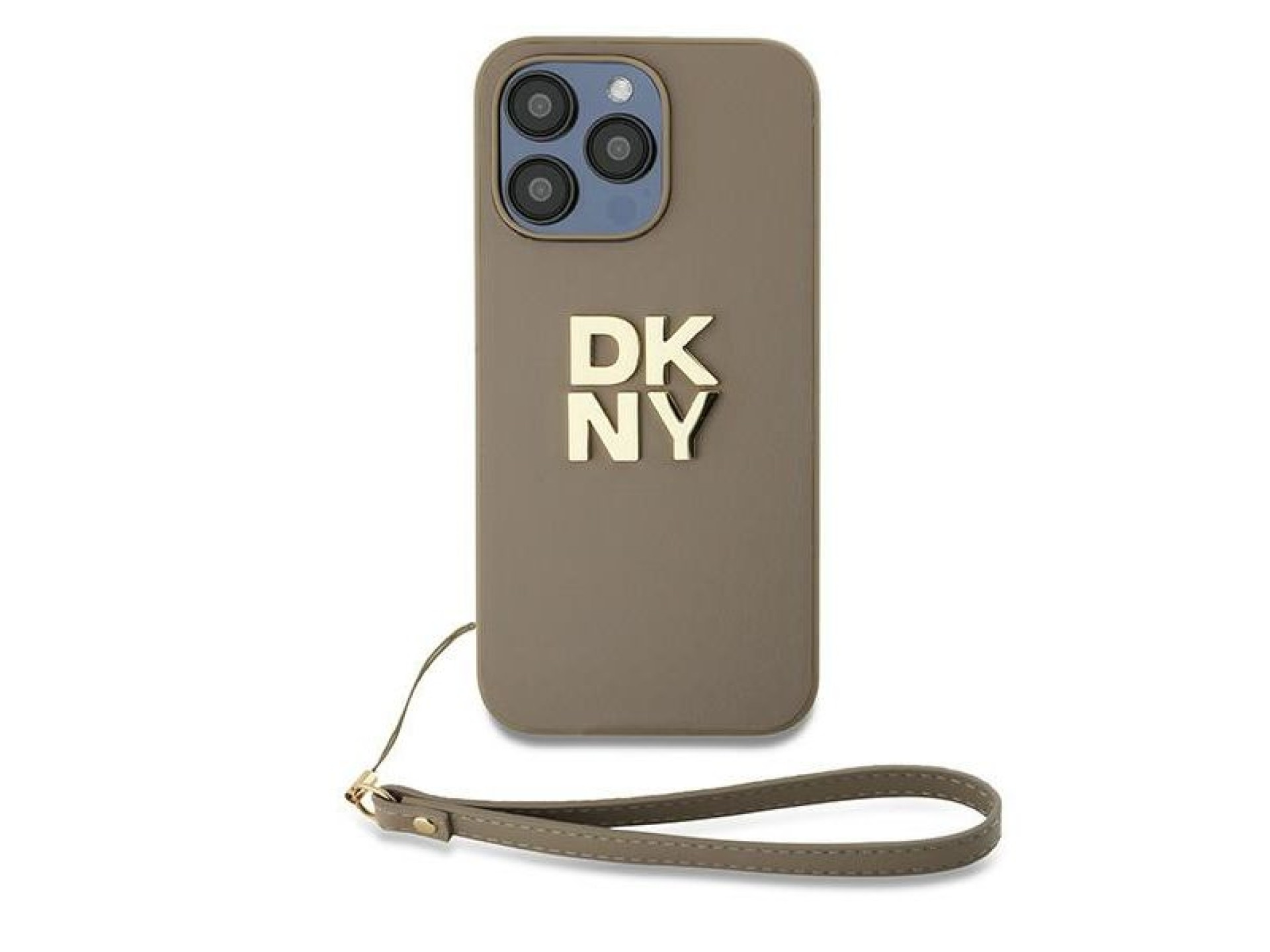 DKNY Wrist Strap Stock Logo case for iPhone 15 Pro - beige