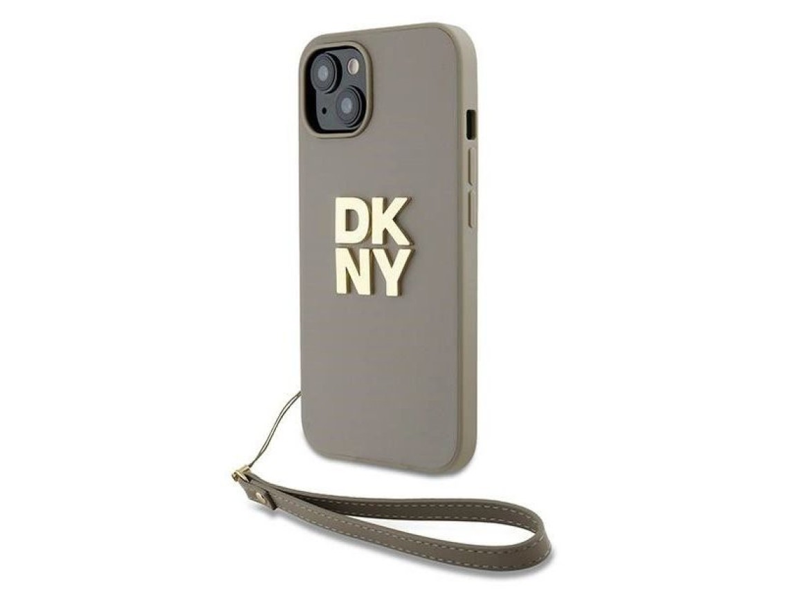 Funda con correa de muñeca y logo DKNY para iPhone 15 / 14 / 13 - beige