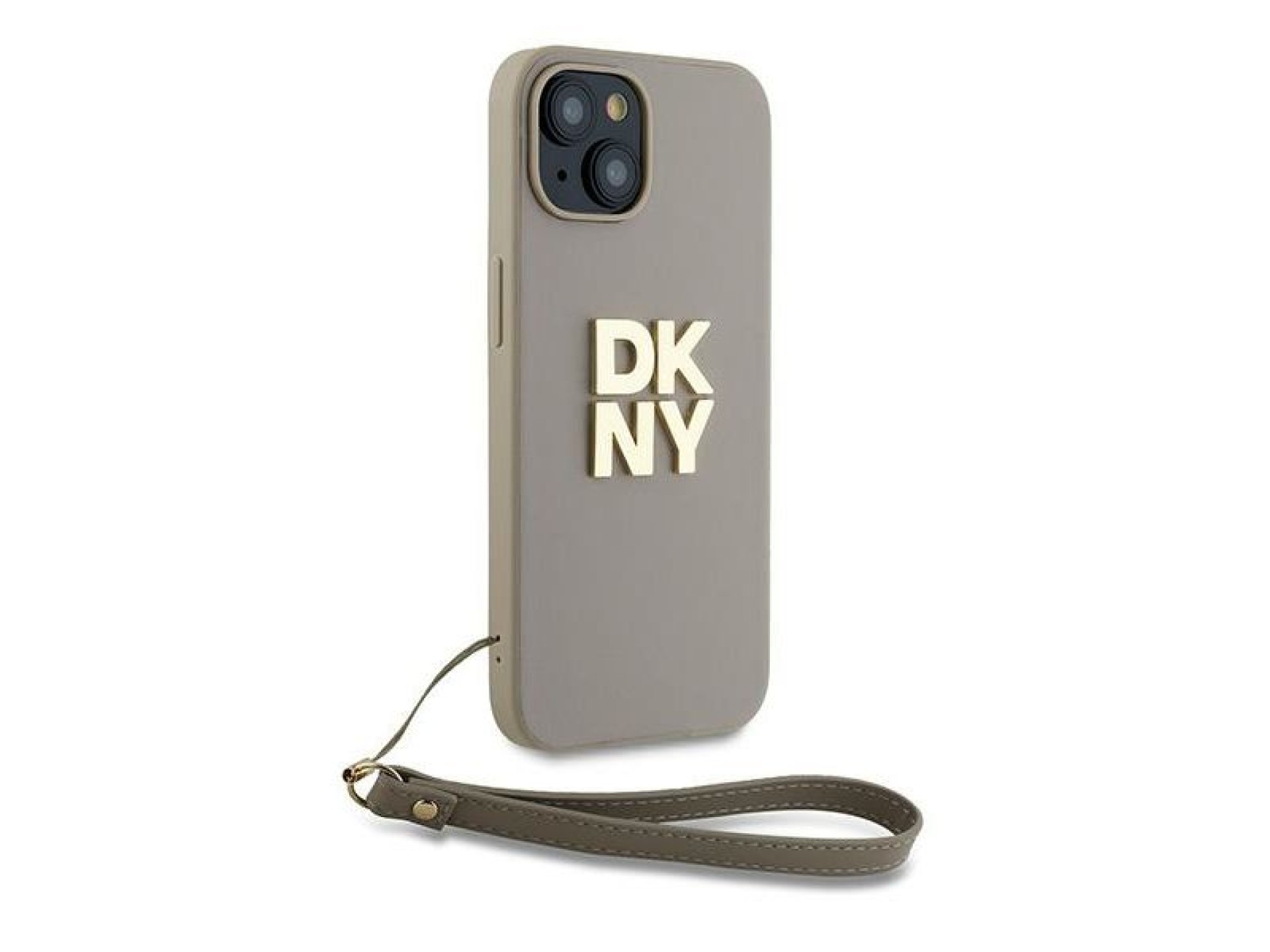 DKNY Wrist Strap Stock Logo case for iPhone 15 Plus - beige