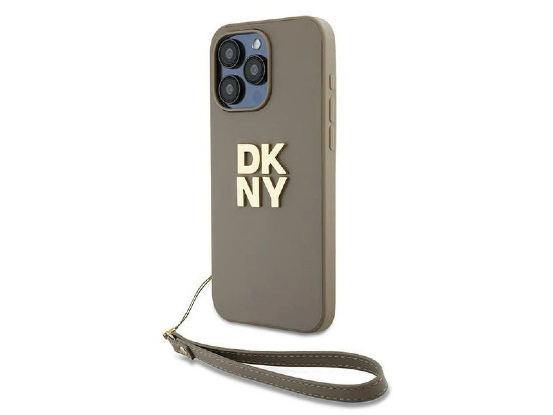 DKNY Wrist Strap Stock Logo case for iPhone 15 Pro Max - beige