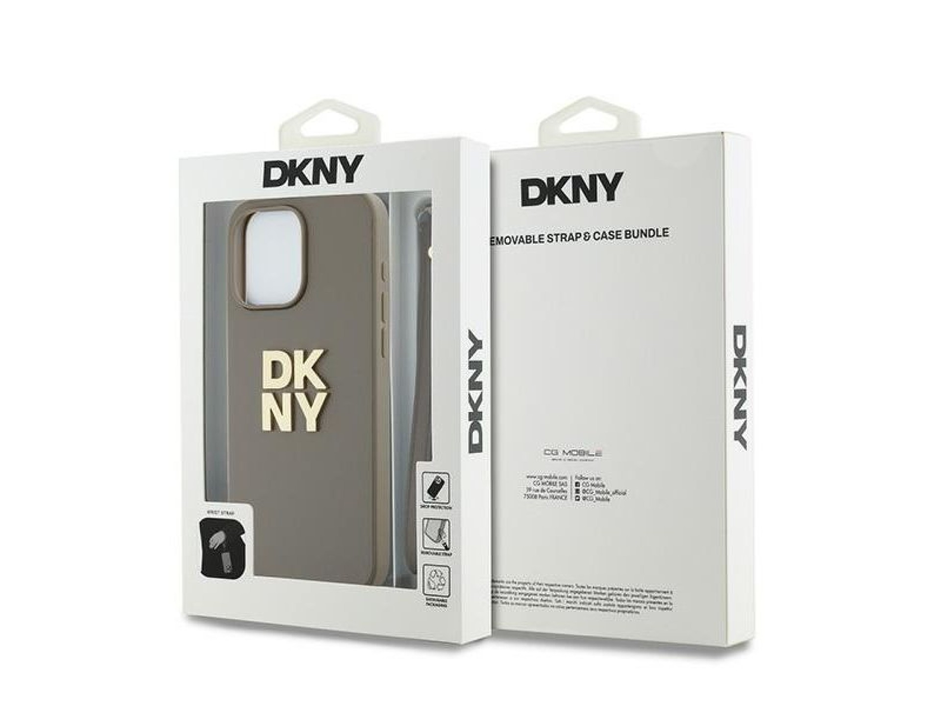 Funda con correa de muñeca DKNY con logo para iPhone 15 Pro - beige