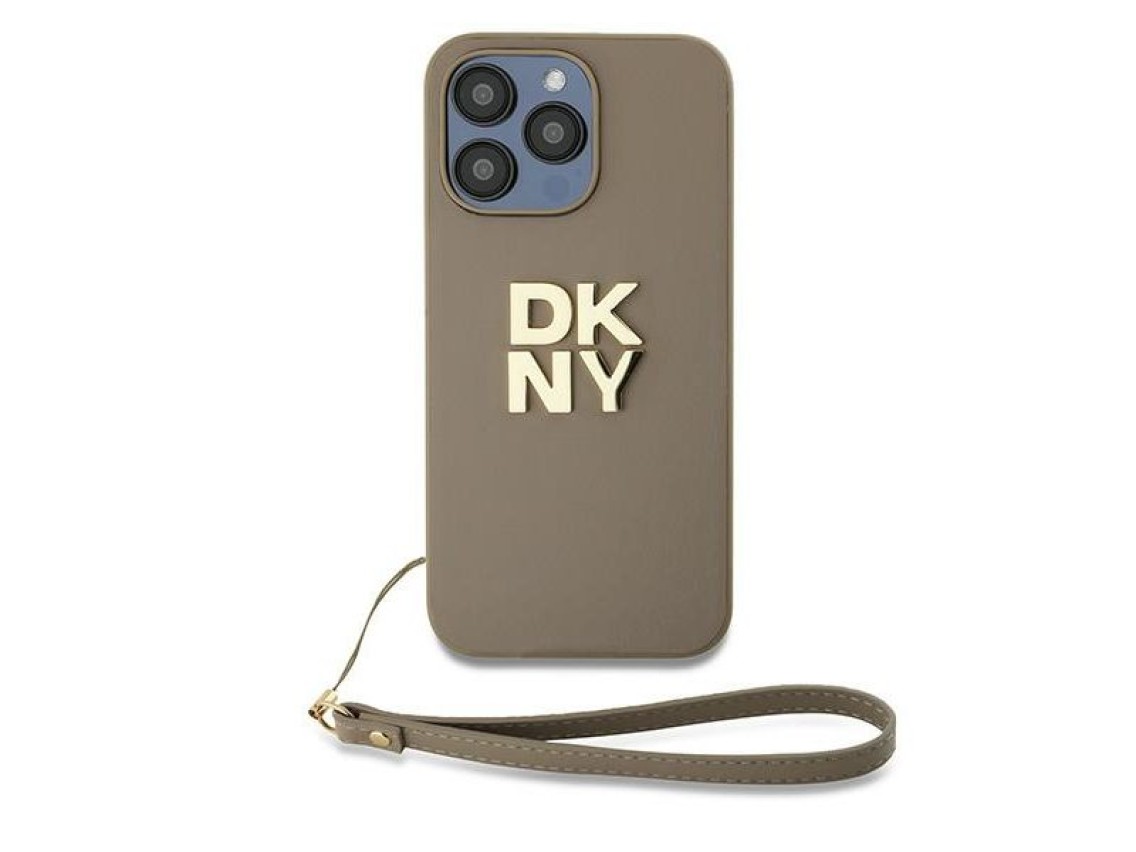 DKNY Wrist Strap Stock Logo case for iPhone 15 Pro - beige