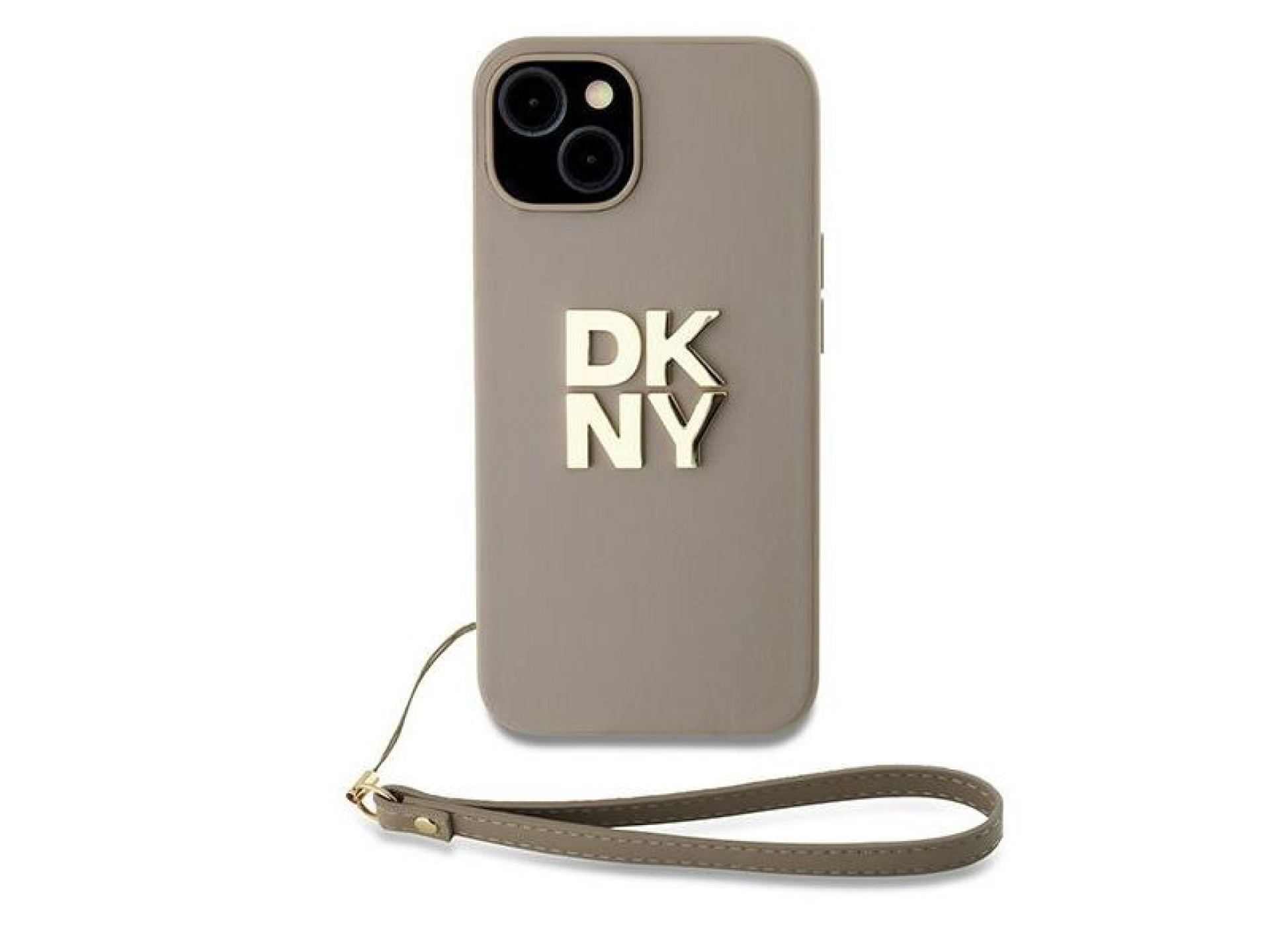 DKNY Wrist Strap Stock Logo case for iPhone 15 Plus - beige