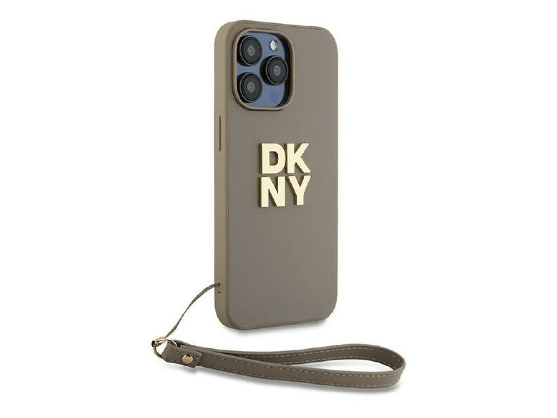 Funda con correa de muñeca DKNY con logo para iPhone 15 Pro - beige