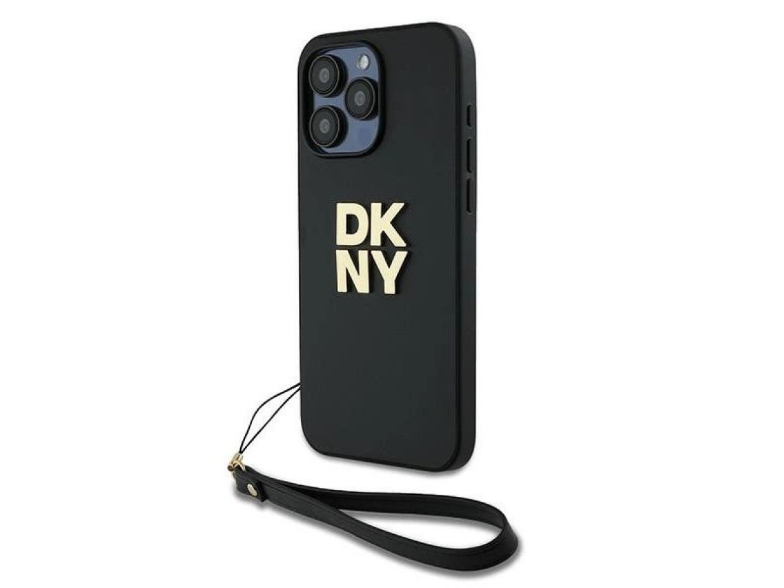 Funda con correa de muñeca DKNY con logo para iPhone 15 Pro Max - negra