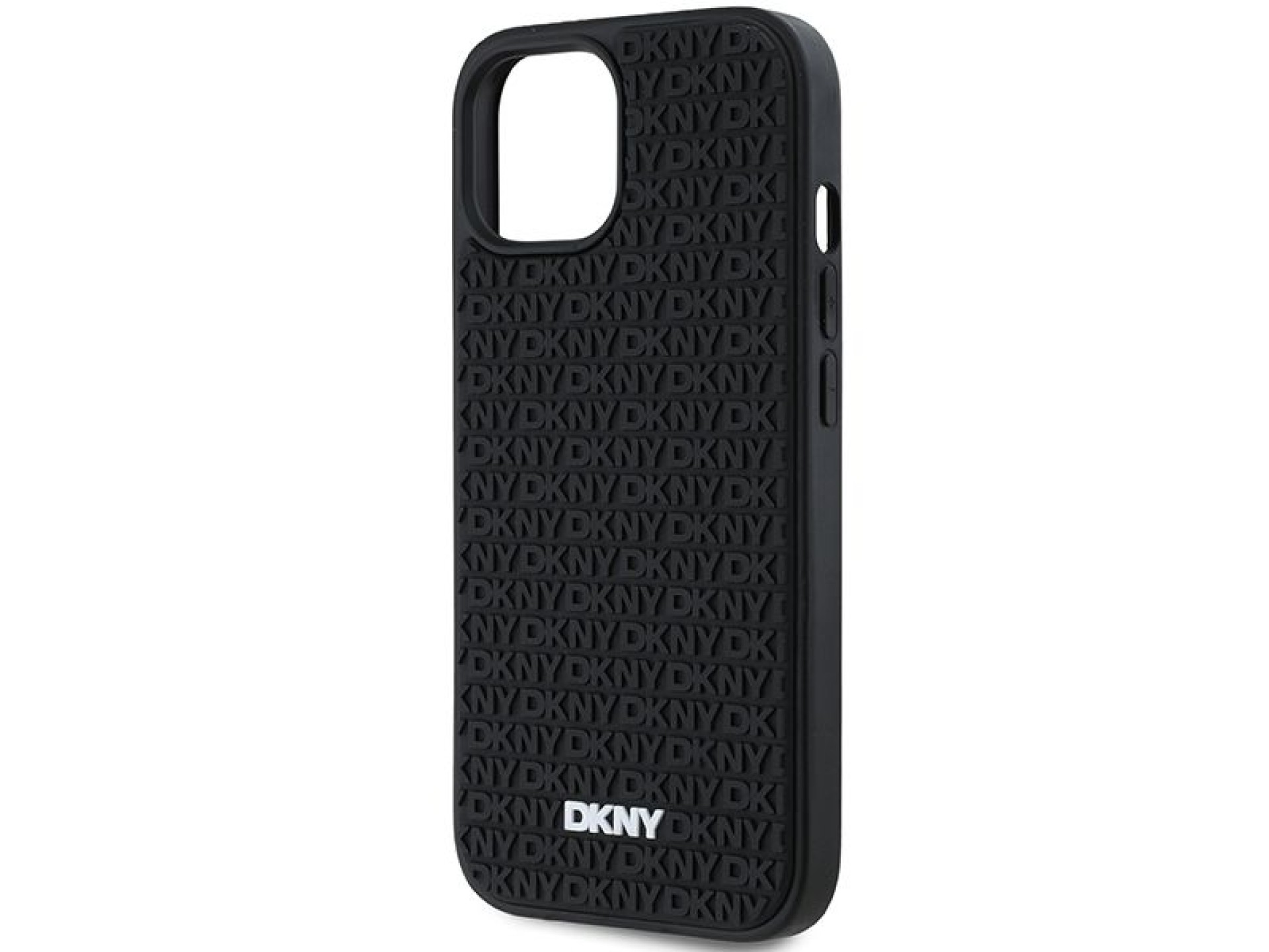 Funda DKNY de goma 3D con estampado repetitivo para iPhone 15/14/13 - negra