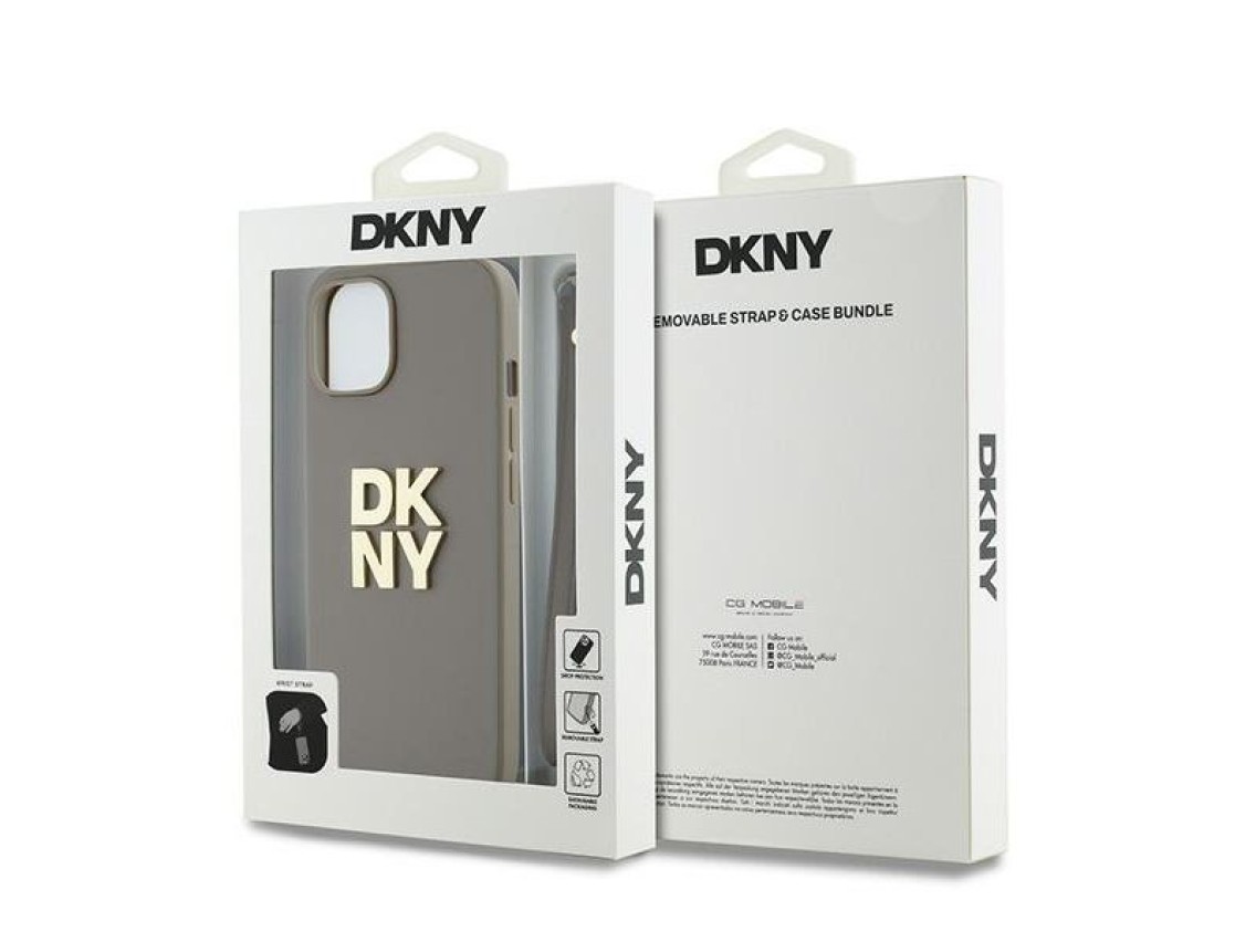 Funda con correa de muñeca y logo DKNY para iPhone 15 / 14 / 13 - beige