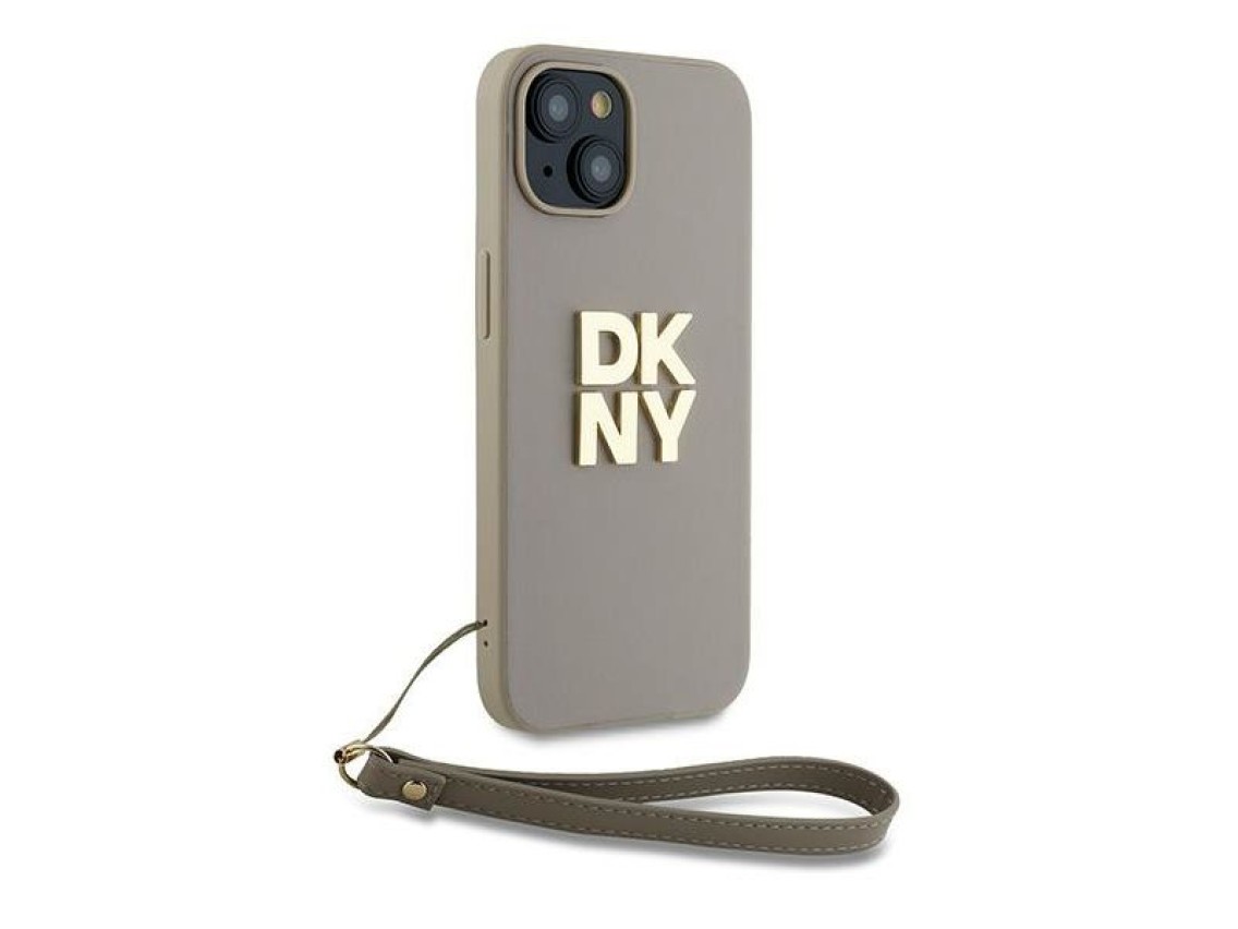 DKNY Wrist Strap Stock Logo case for iPhone 15 Plus - beige