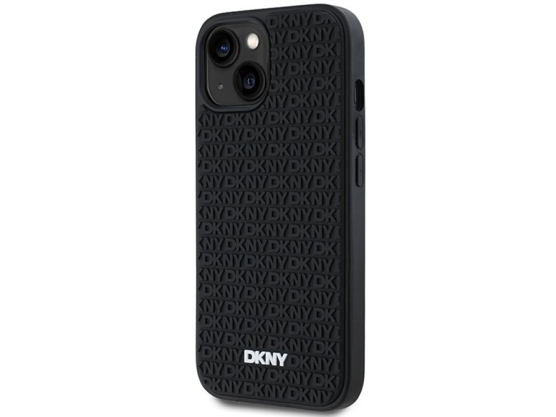 Funda DKNY de goma 3D con estampado repetitivo para iPhone 15/14/13 - negra