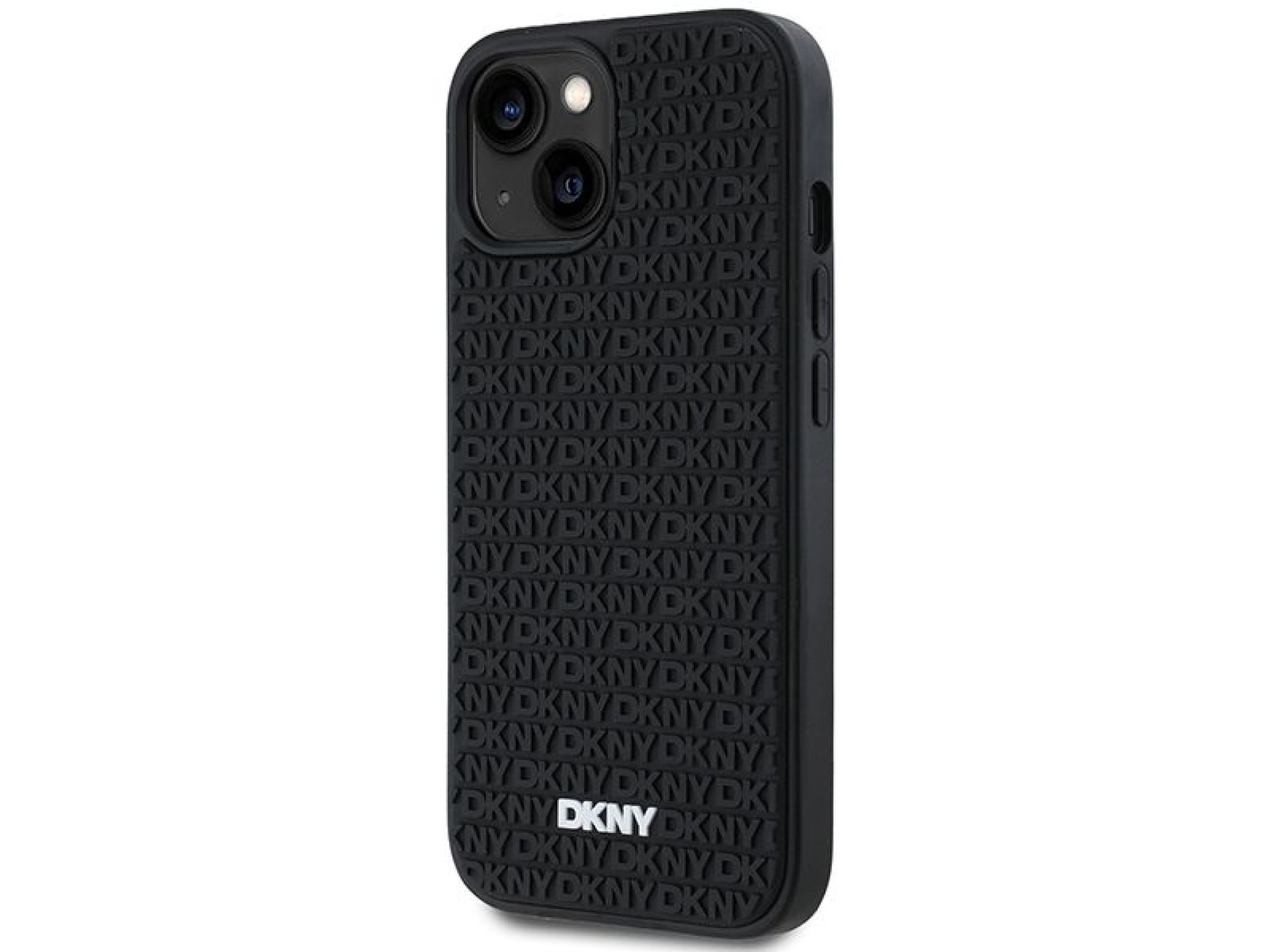 Funda DKNY de goma 3D con estampado repetitivo para iPhone 15/14/13 - negra