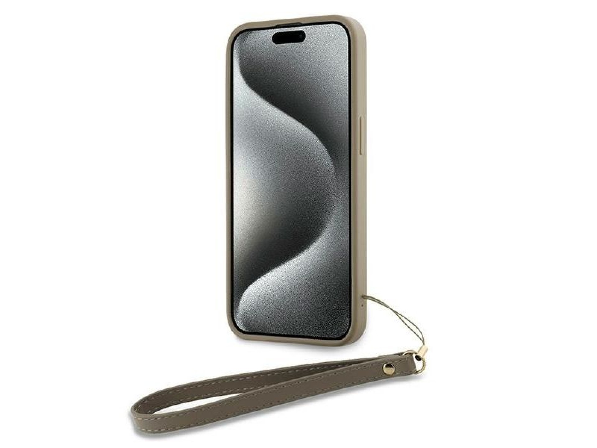 Funda con correa de muñeca DKNY con logo para iPhone 15 Pro - beige
