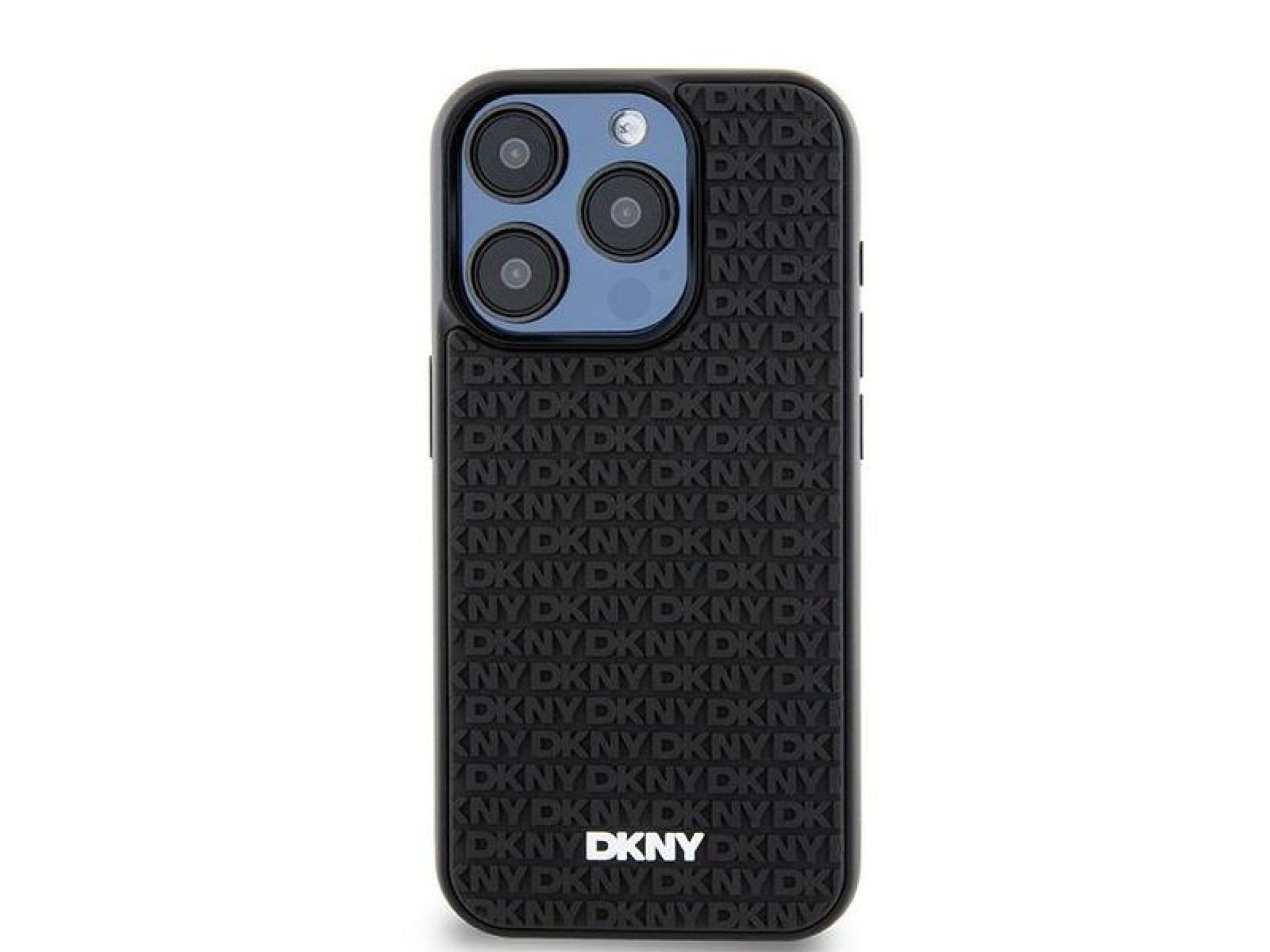 Capa DKNY 3D de borracha com padrão repetido para iPhone 15 Pro Max - preta