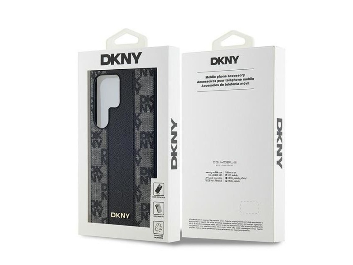 Capa DKNY em couro com estampa xadrez monocromática e MagSafe para Samsung Galaxy S24 Ultra - Preta