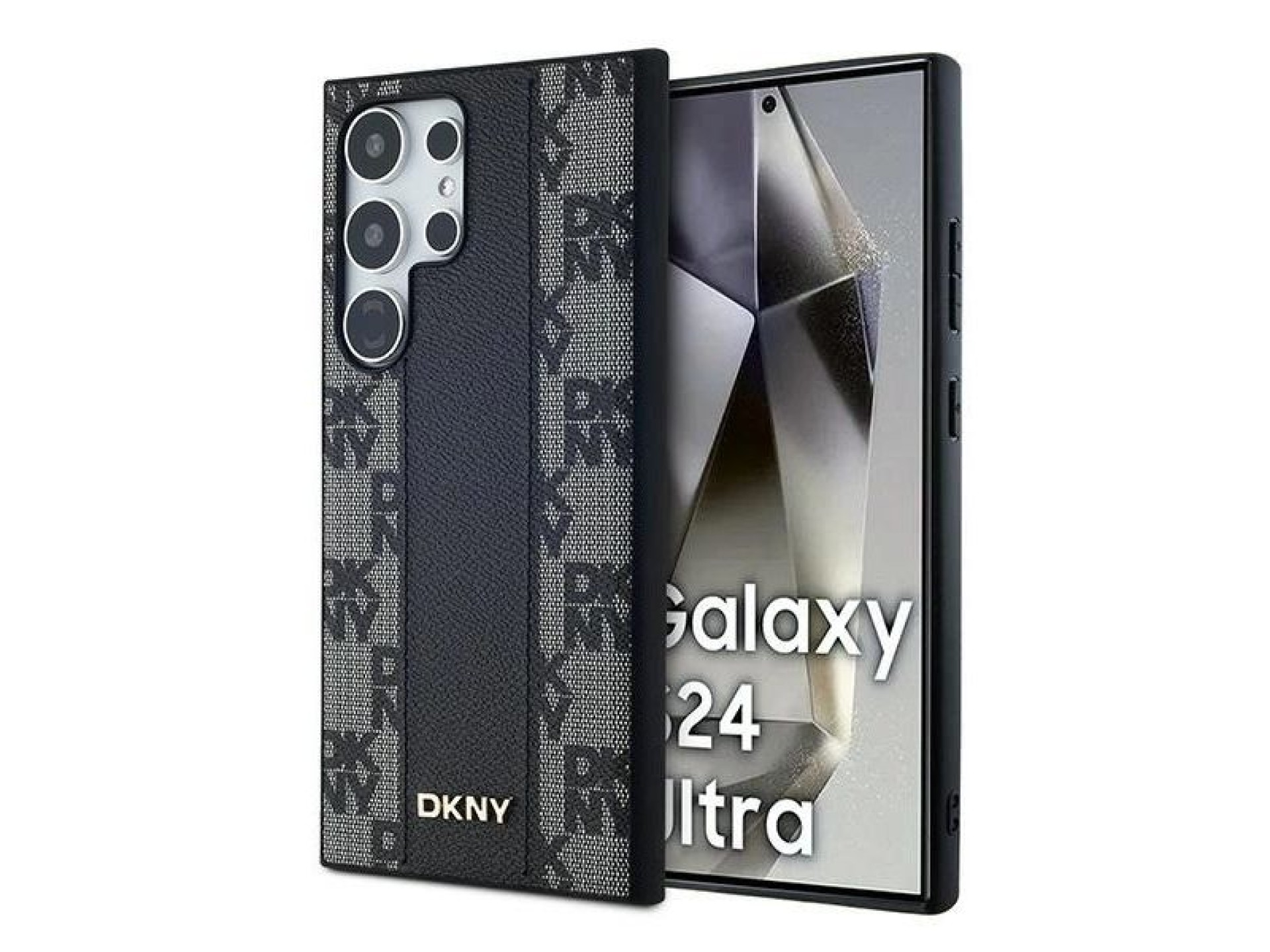 Capa DKNY em couro com estampa xadrez monocromática e MagSafe para Samsung Galaxy S24 Ultra - Preta