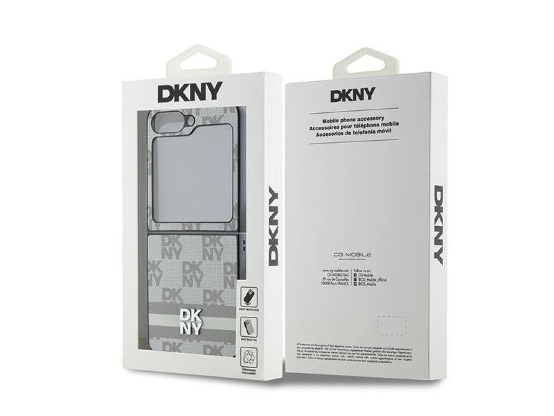 Funda DKNY con estampado de cuadros y rayas para Samsung Galaxy Z Flip 6 - Beige