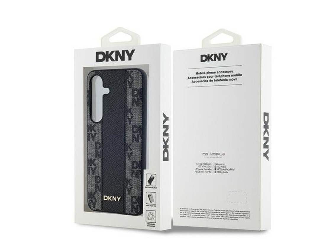 DKNY Leather Checkered Mono Pattern MagSafe case for Samsung Galaxy S24 - black