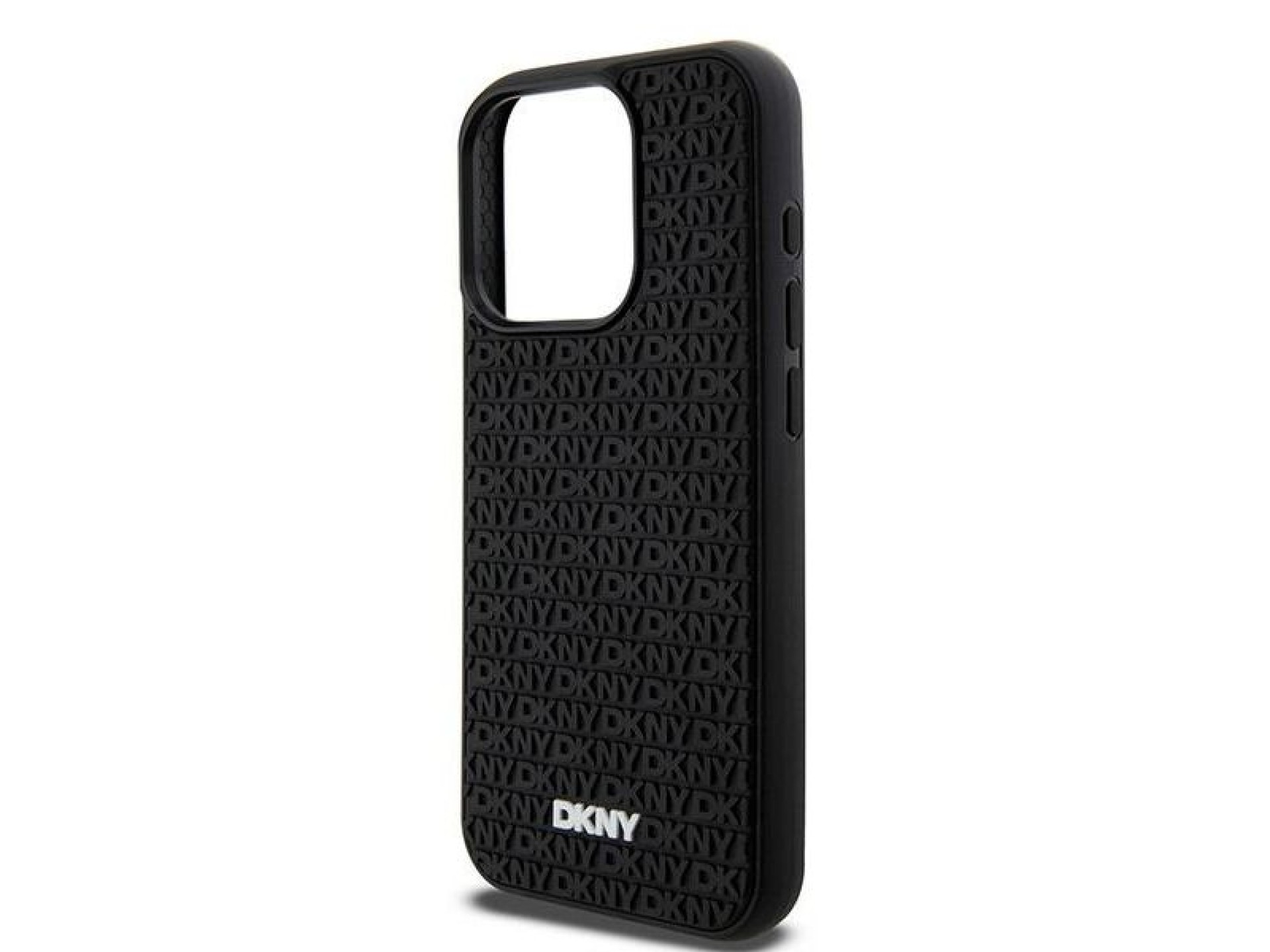 Capa DKNY 3D de borracha com padrão repetido para iPhone 15 Pro Max - preta