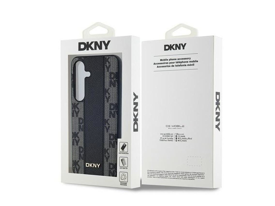 DKNY Leather Checkered Mono Pattern MagSafe case for Samsung Galaxy S24+ - black
