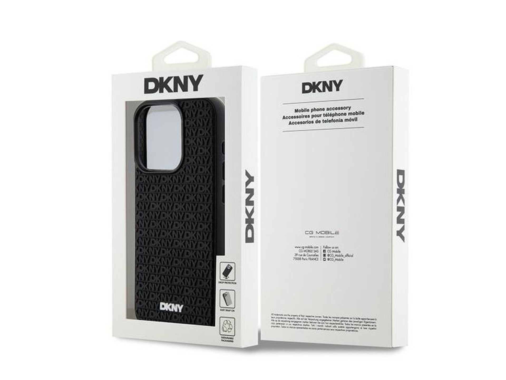 Capa DKNY 3D de borracha com padrão repetido para iPhone 15 Pro Max - preta