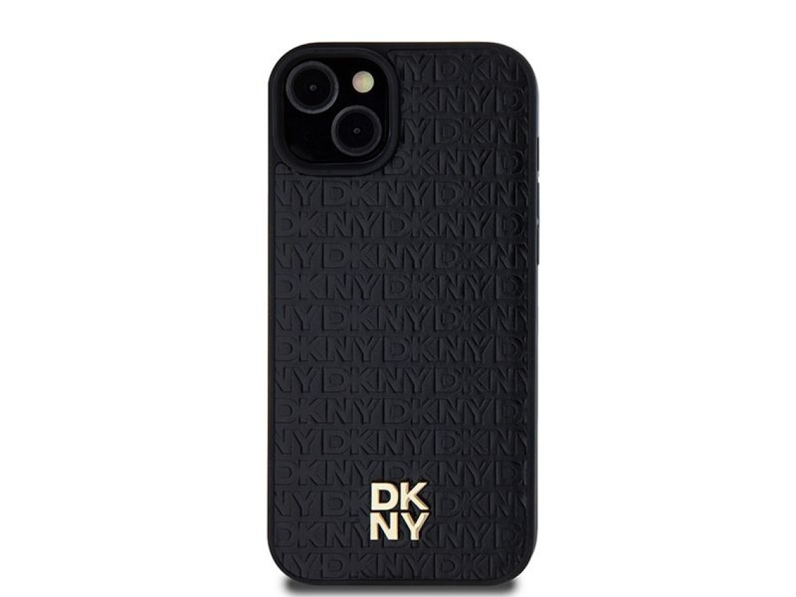 DKNY Leather Pattern Metal Logo MagSafe Case for iPhone 15/14/13 - Black