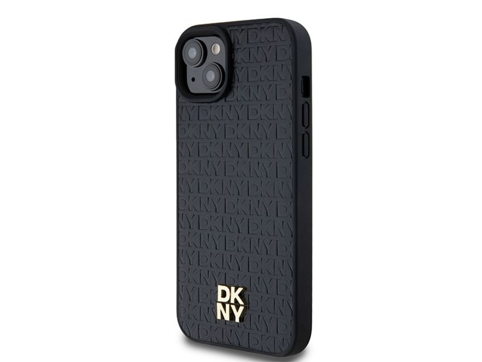 DKNY Leather Pattern Metal Logo MagSafe Case for iPhone 15/14/13 - Black