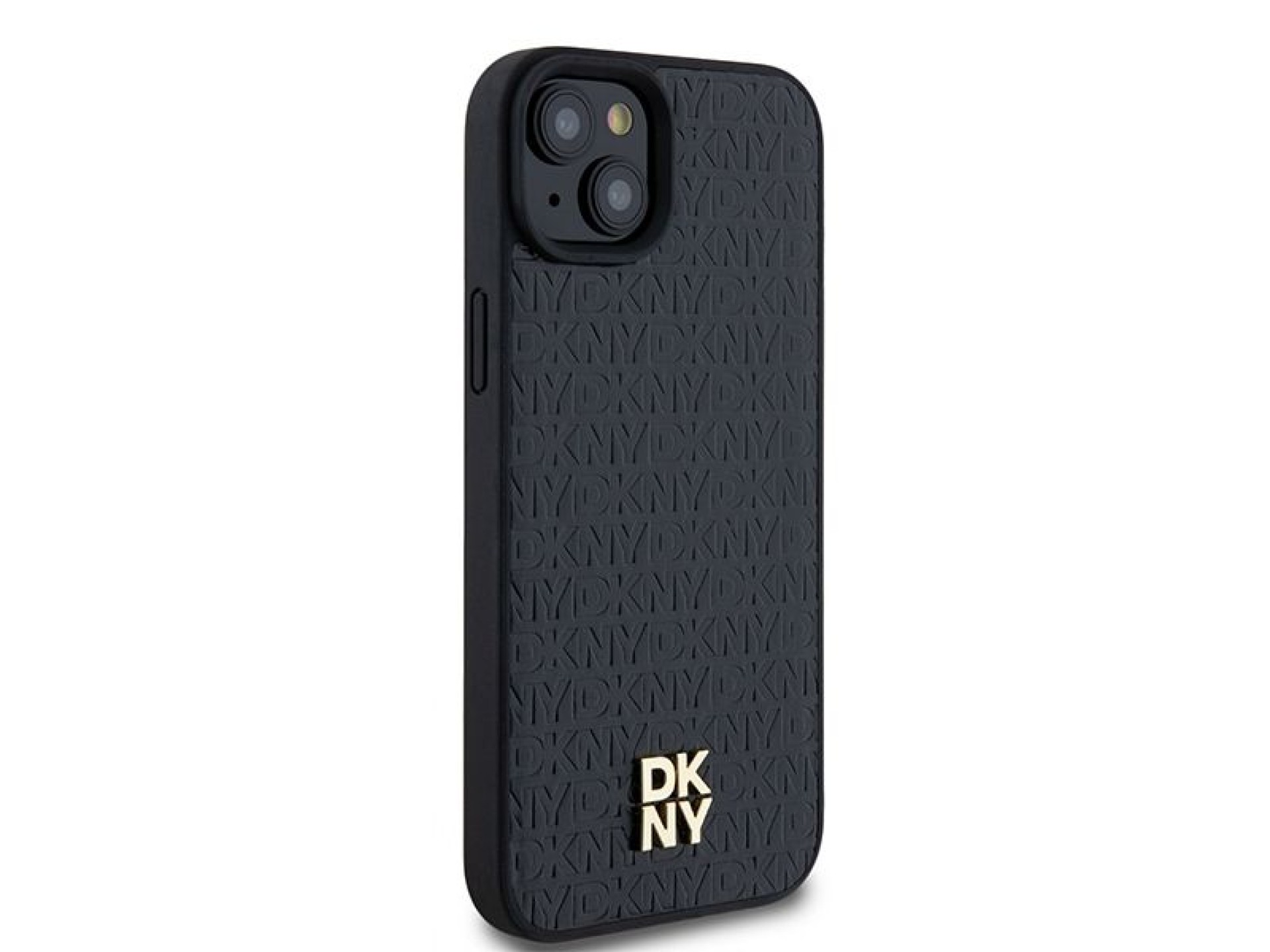 DKNY Leather Pattern Metal Logo MagSafe Case for iPhone 15/14/13 - Black