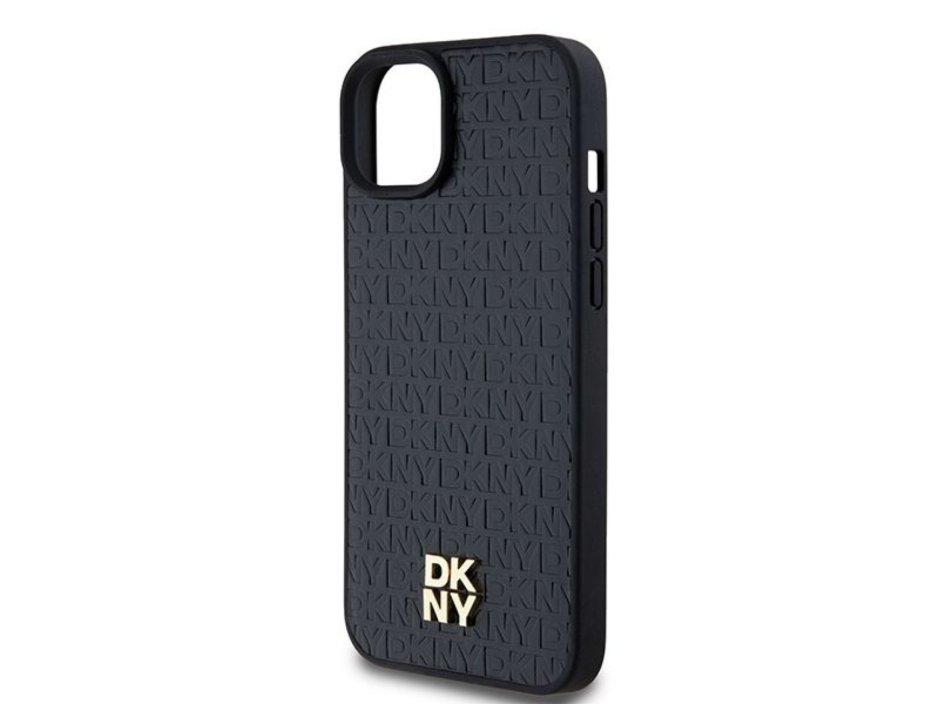 DKNY Leather Pattern Metal Logo MagSafe Case for iPhone 15/14/13 - Black